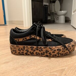 Vans Black Platform Sneakers with Leopard-Print Midsole